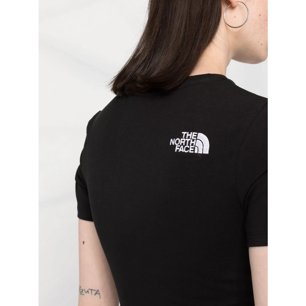 The North Face Zwart Katoenen Geborduurd Logo T-shirt Black Dames