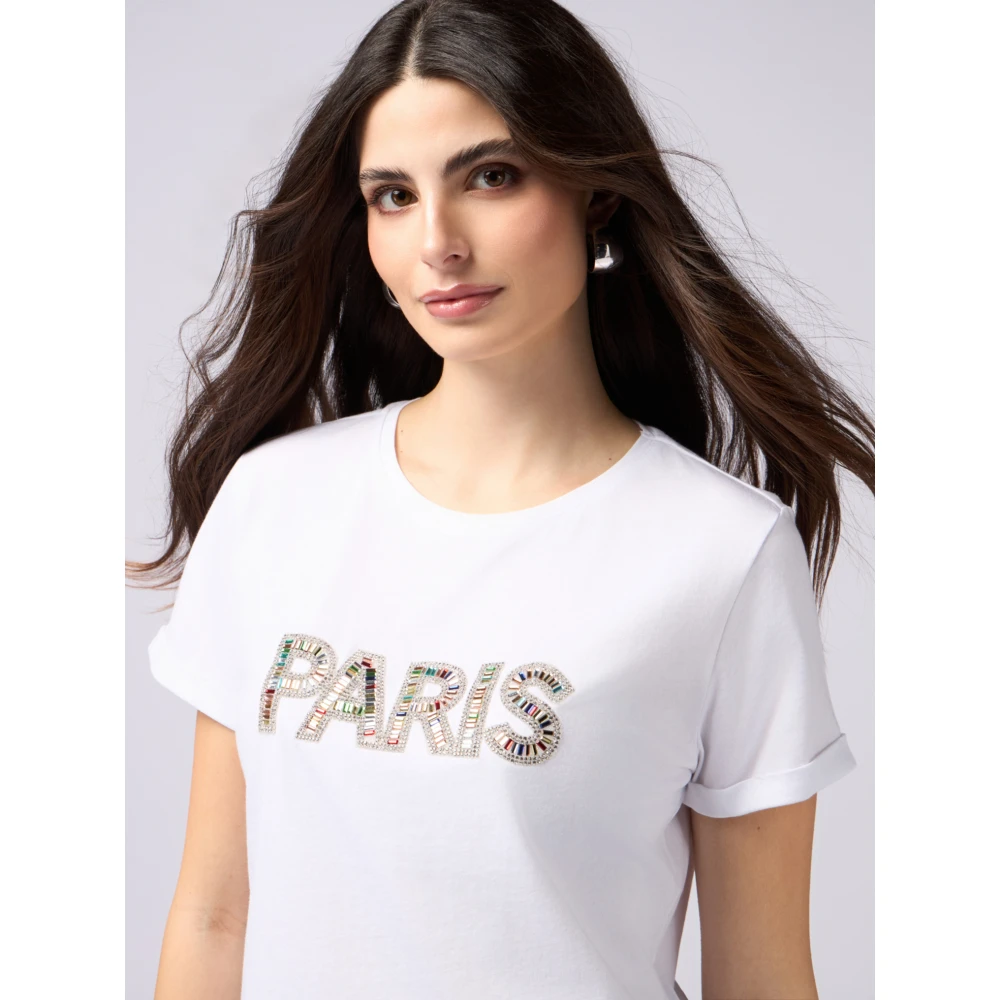 Oltre T-shirt in jersey met sierapplicatie White Dames