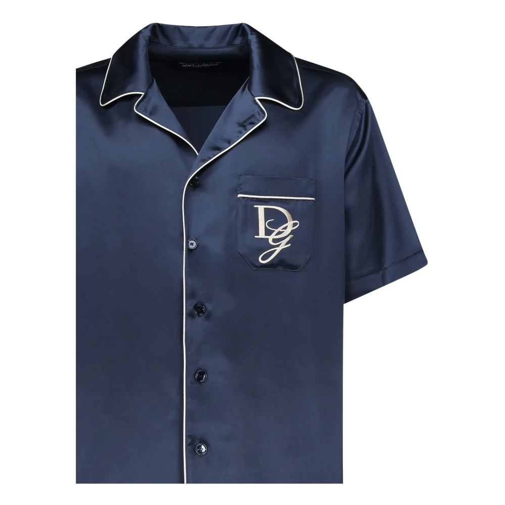 Dolce & Gabbana Blauwe Zijden Knoopshirt Blue Heren