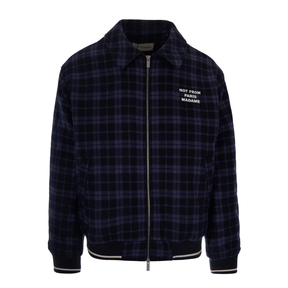 Drole De Monsieur Multicolor Bomber Jackets, Male, L, Check Flannel Jacket With Slogan
