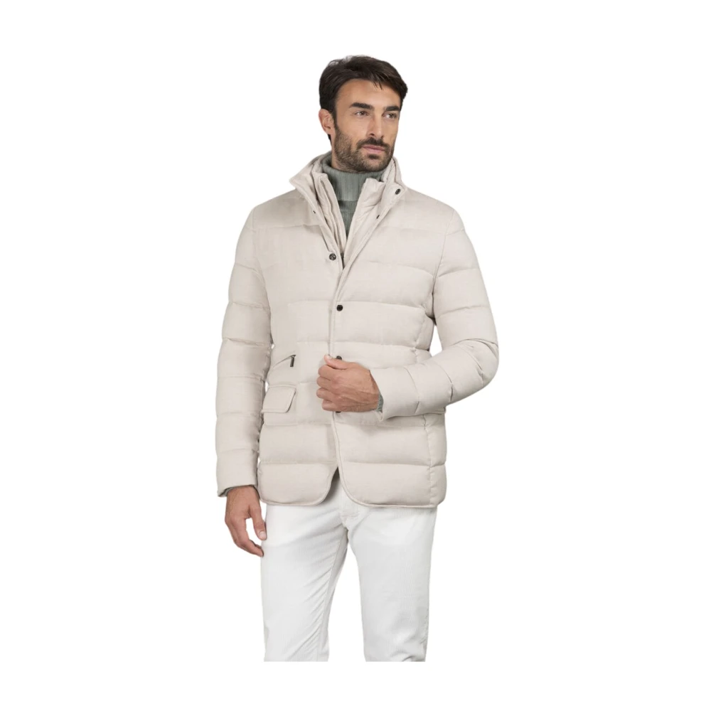 Moorer Men's Beige Down Jackets, M, Three-Button Overcoat