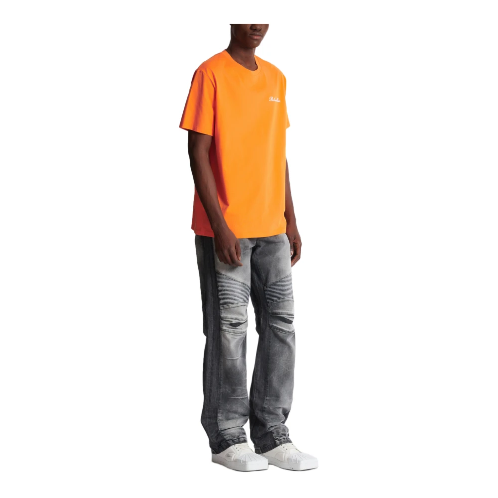 Balmain Relaxed T-shirt met handtekeningborduursel Orange Heren