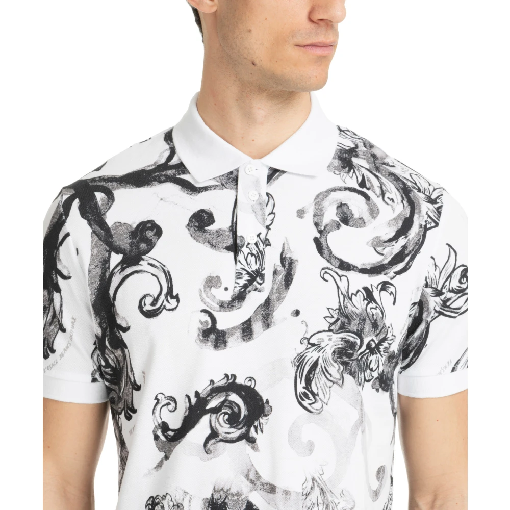 Versace Jeans Couture Abstract Waterverf Polo Shirt White Heren