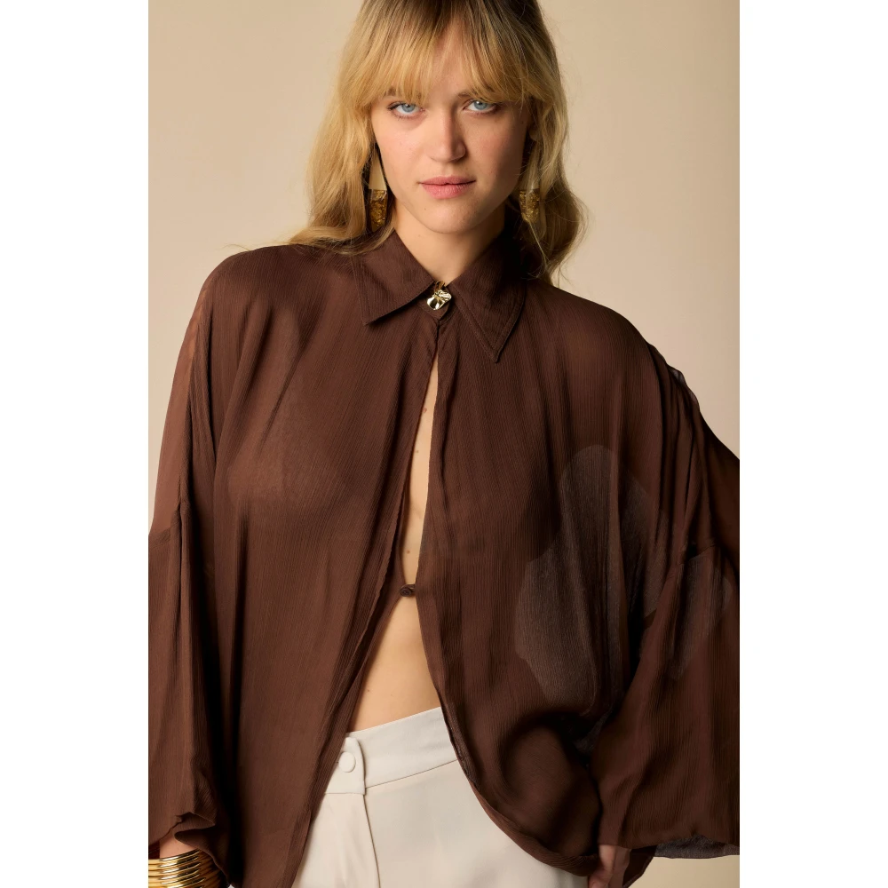 Kocca Maroon Sheer Blouse met Gouden Sluiting Brown Dames