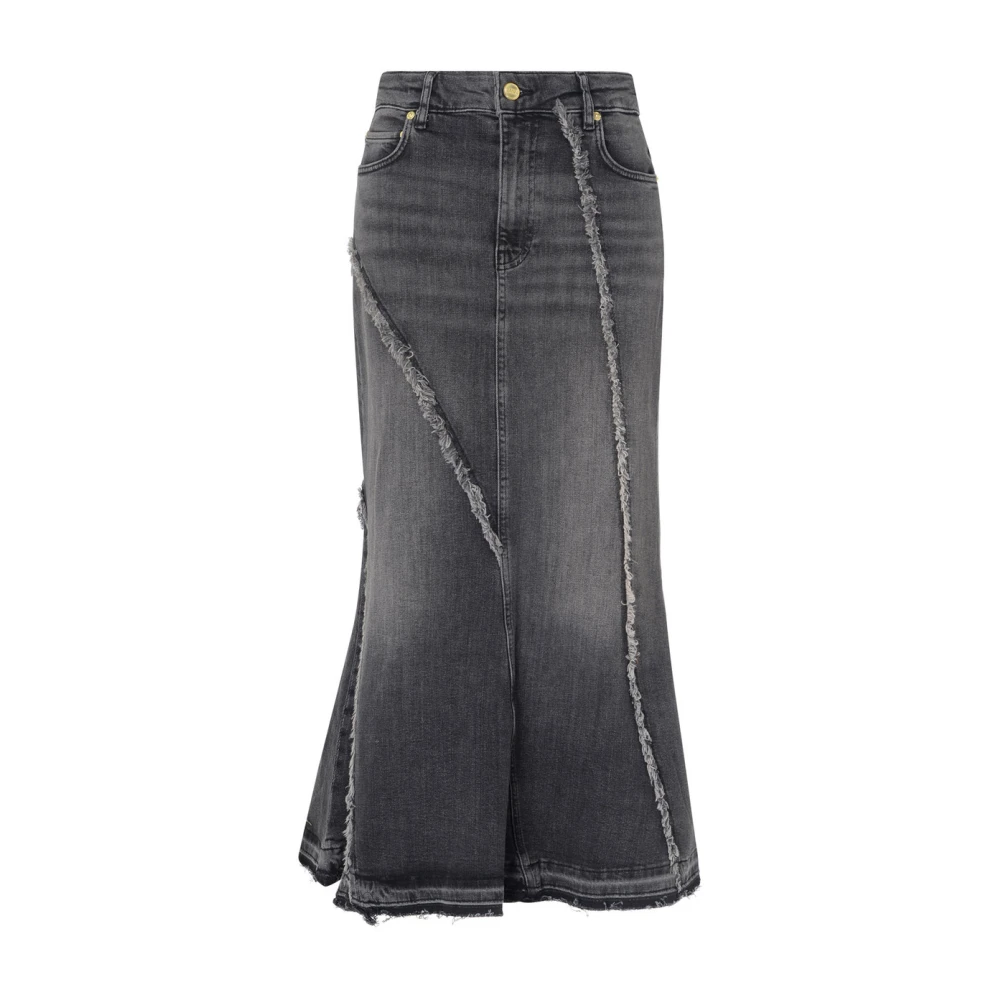 Ganni Denim Lange Rok Zwartwassen Black Dames