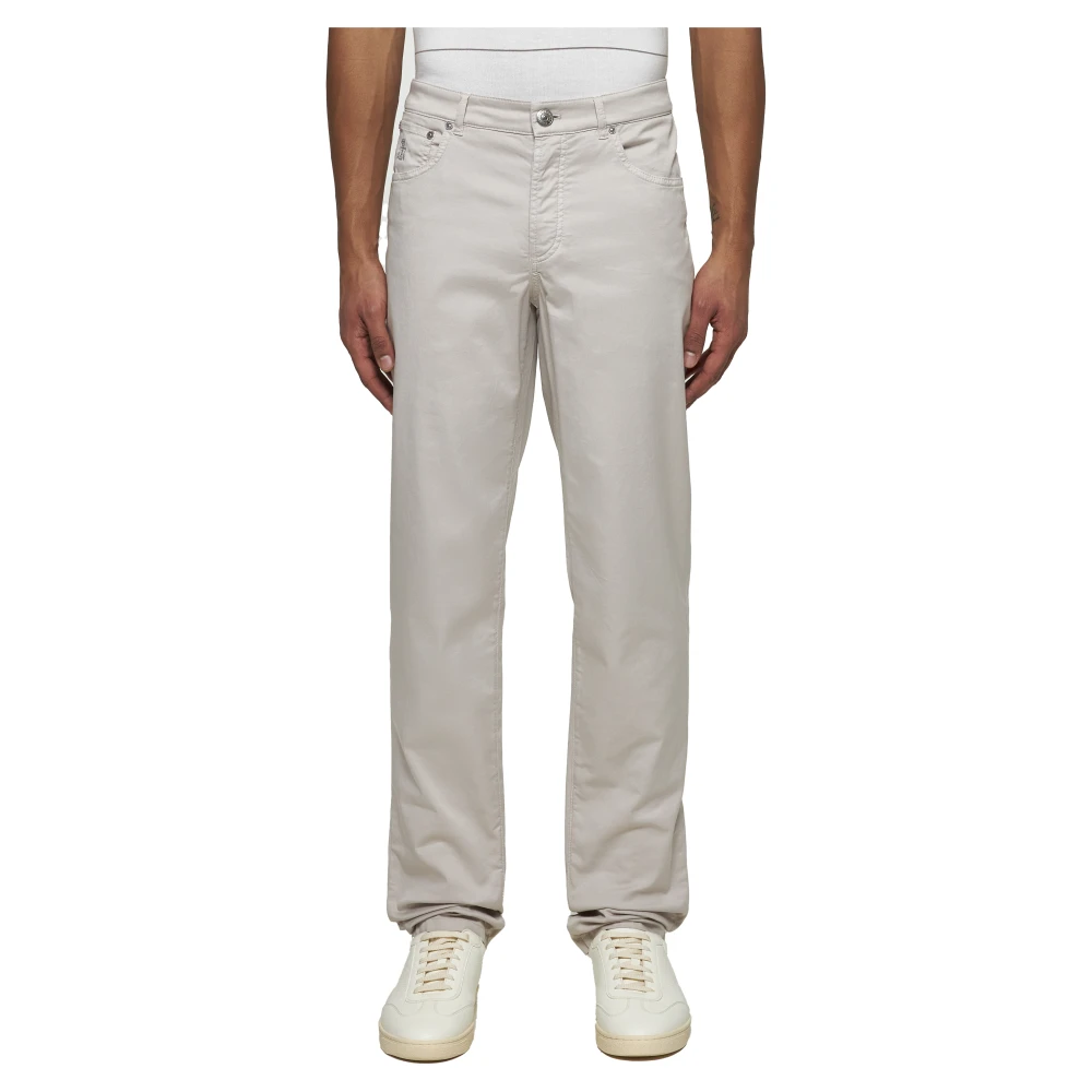 BRUNELLO CUCINELLI Italiaanse pasvorm beige katoenen gabardine broek Gray Heren