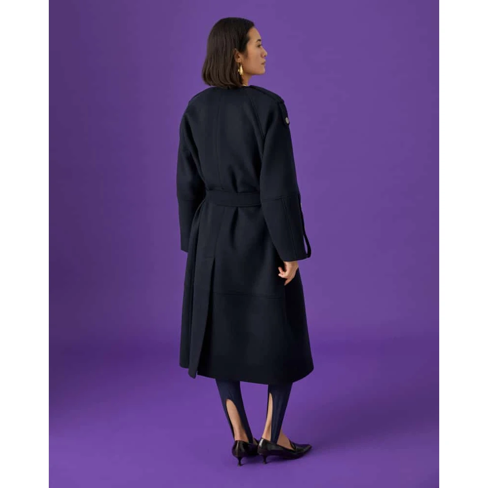 Beatrice .b Luxe wollen jas met V-hals en riem Blue Dames