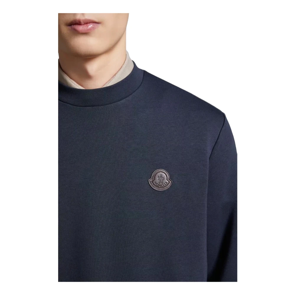 Moncler Logo Patch Crew Neck Sweatshirt Blue Heren
