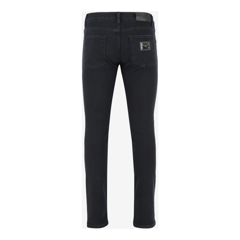 Dolce & Gabbana Zwarte Skinny Stretch Katoenen Jeans met Logo Black Heren