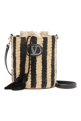 Small Randig Raffia Bucket Bag