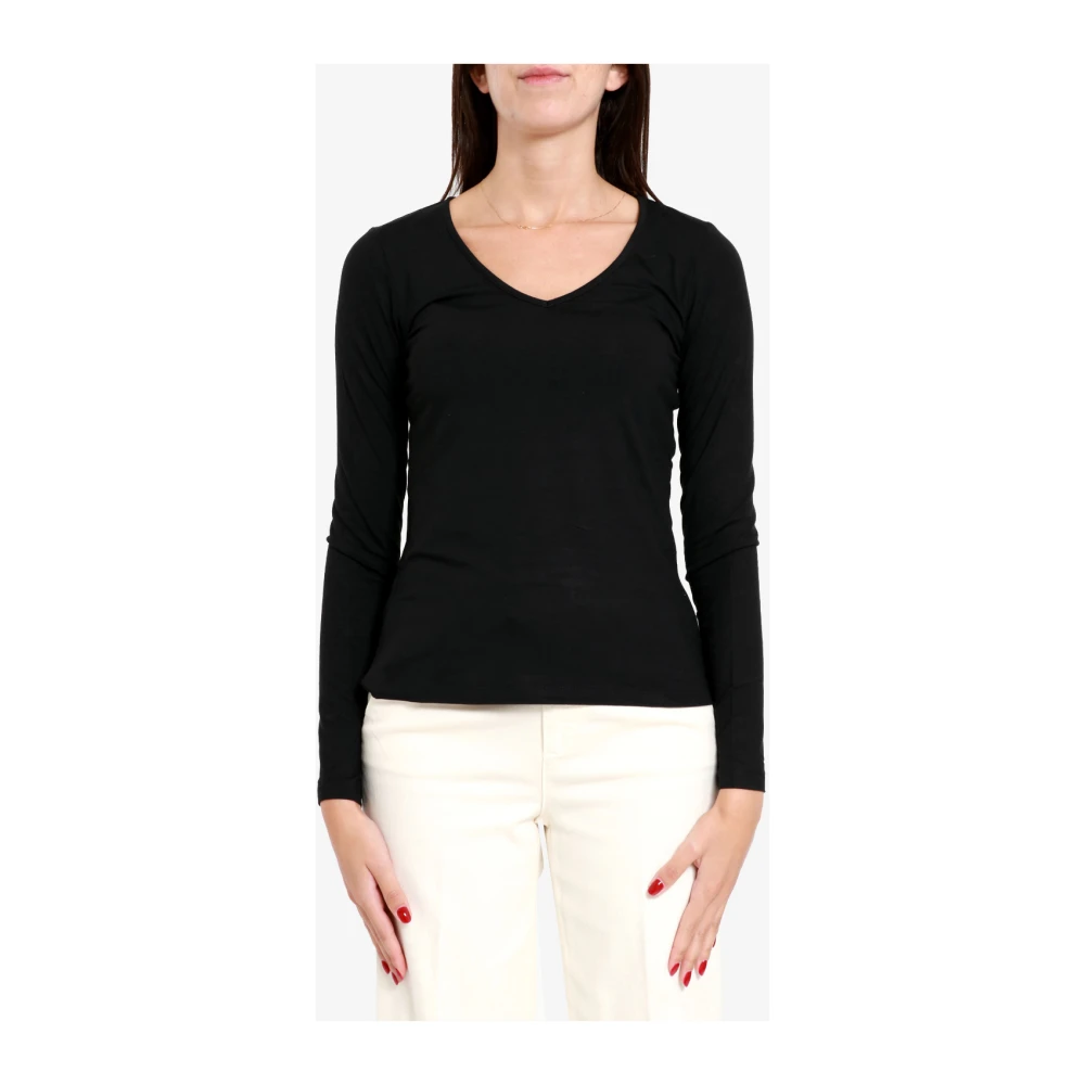 Pennyblack Zwart V-hals T-shirt met lange mouwen Black Dames
