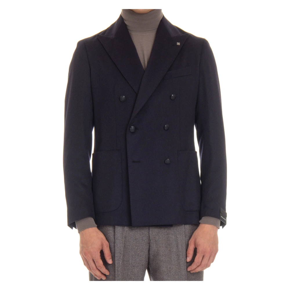 Tagliatore Blauw Dubbelborstig Geweven Jas Blue Heren