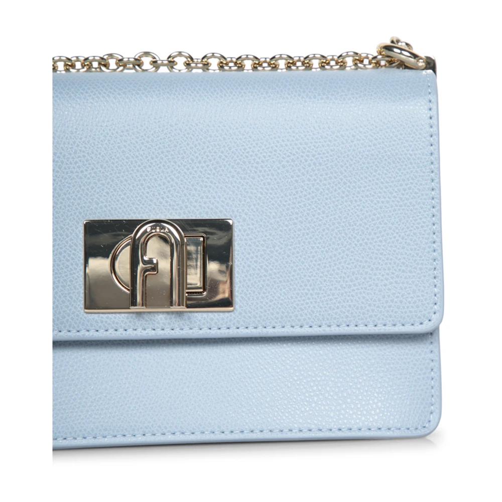 Furla Elegante Zilveren Ketting Schouderband Handtas Blue Dames