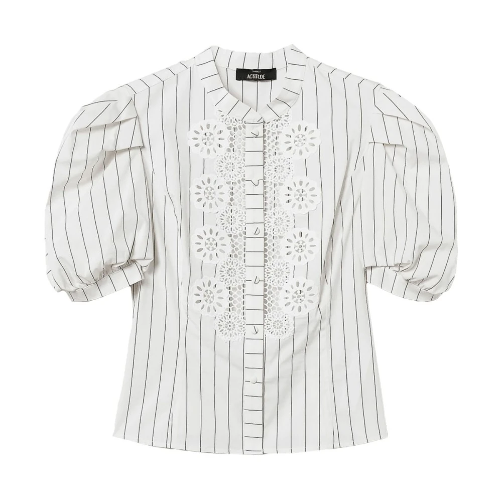 Twinset Women's White Vertical Stripe Pattern Crew Neck Shirt - Shirts - L - Blouses & Shirts