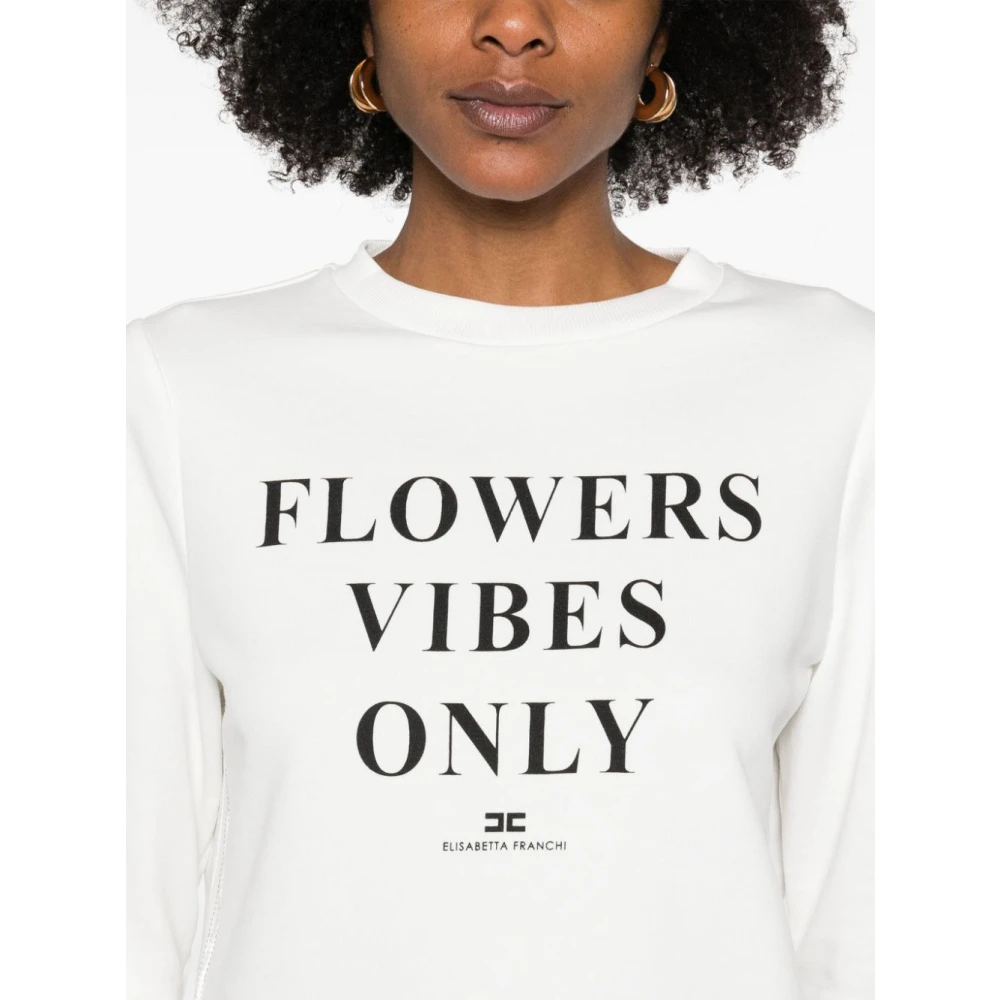 Elisabetta Franchi Bedrukte Sweater Ivoor Beige Dames