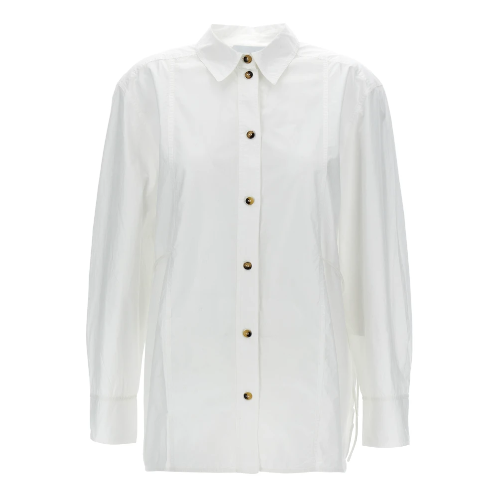 Ganni Women's White Lace-Up Shirt - Shirts - L - Blouses & Shirts