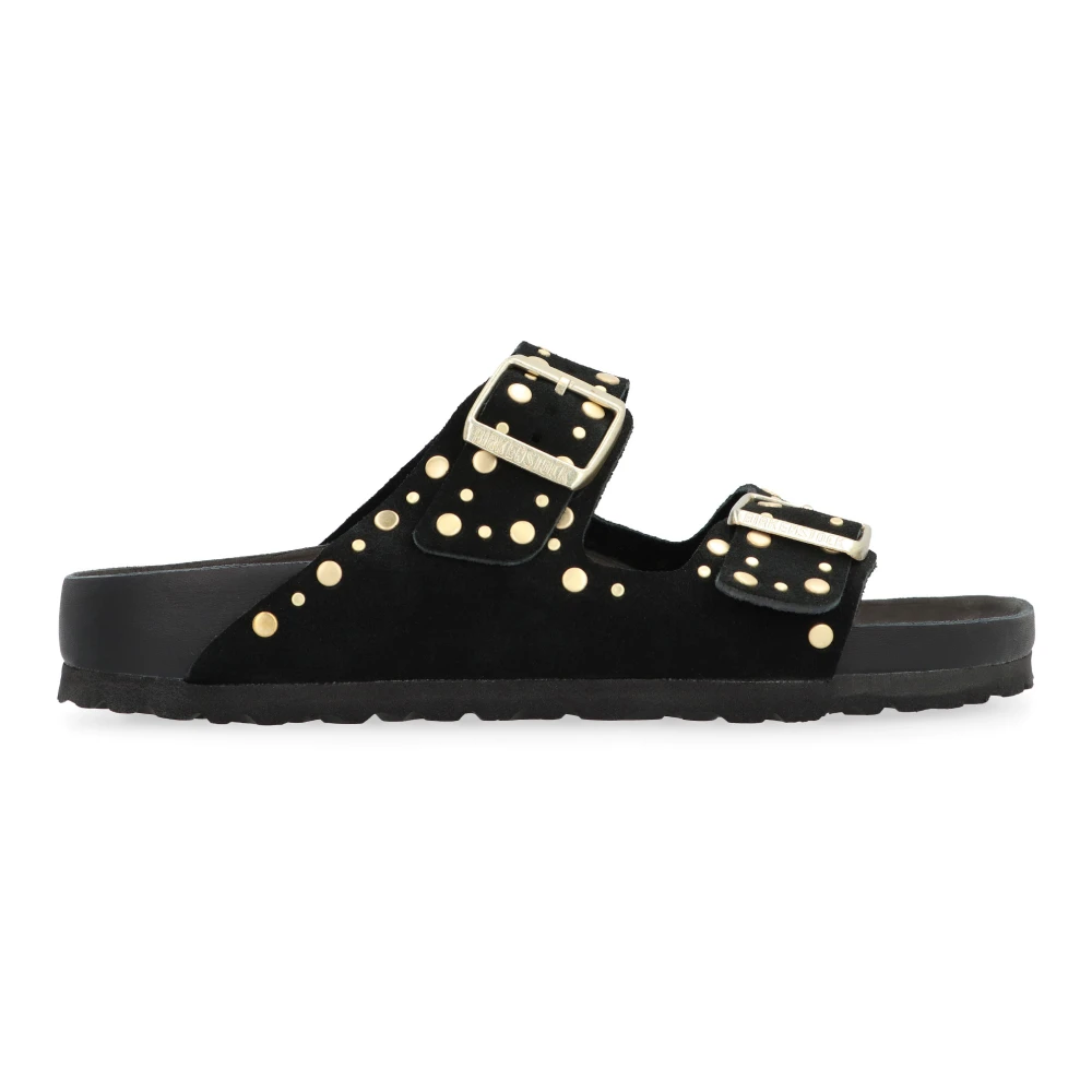 Birkenstock Studded Suede Slides Black, Dam