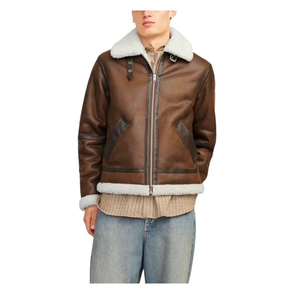 jack & jones Bruine jas met ritssluiting en voorzakken Brown Heren