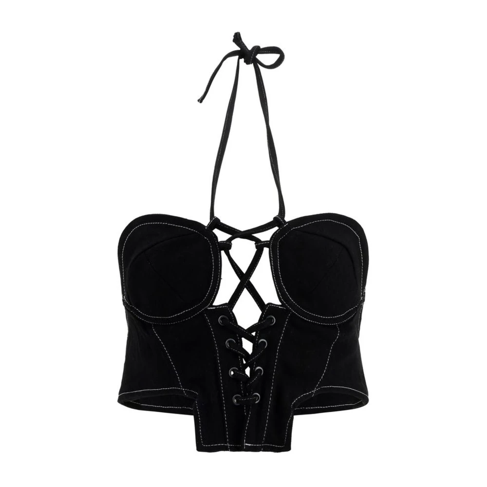 Julfer Katoenen Top met Sweetheart Neckline en Lace-Up Black Dames