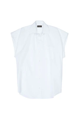 Vit Ärmlös Button-Up Skjorta