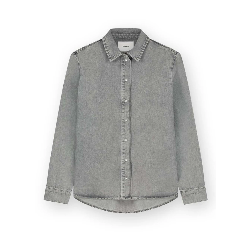 Homage Grå Denim Blus med Pärlknappar Gray, Dam