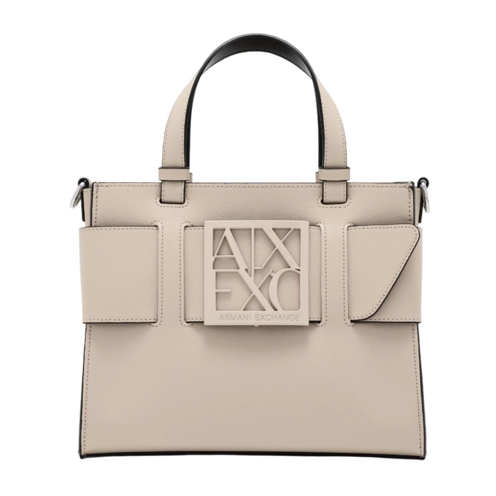 Armani Exchange Women's Beige Tote Bag With Metal Logo Buckle