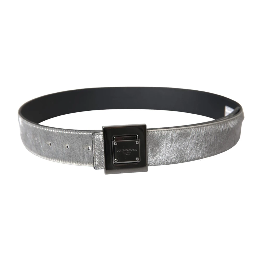 Dolce & Gabbana Zilveren Leren Riem met Metalen Gesp Gray Dames