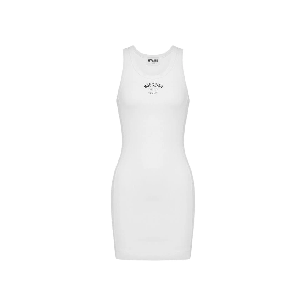 Moschino White Short Dresses, Female, Xl, Stretch Cotton Dress