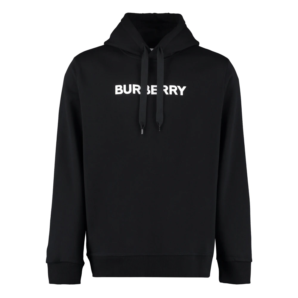 Burberry Men's Black Hoodies, M, Cotton Hoodie With Ribbed Details