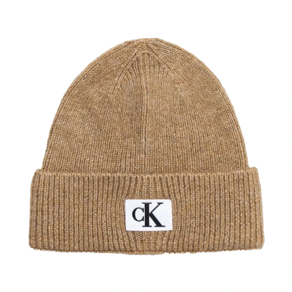 Calvin Klein Geborduurde logo gebreide muts Brown Heren