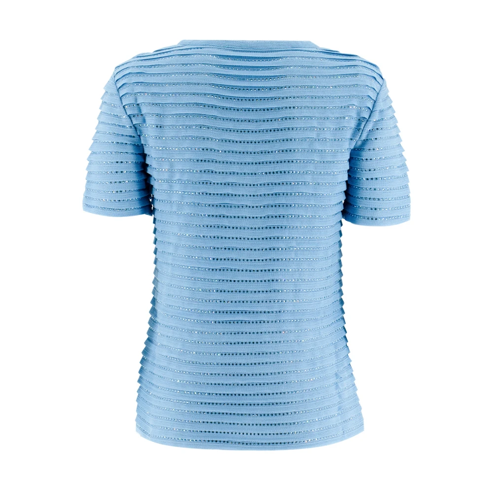 Ermanno Scervino Gebreide T-shirt met Kristallen Blue Dames