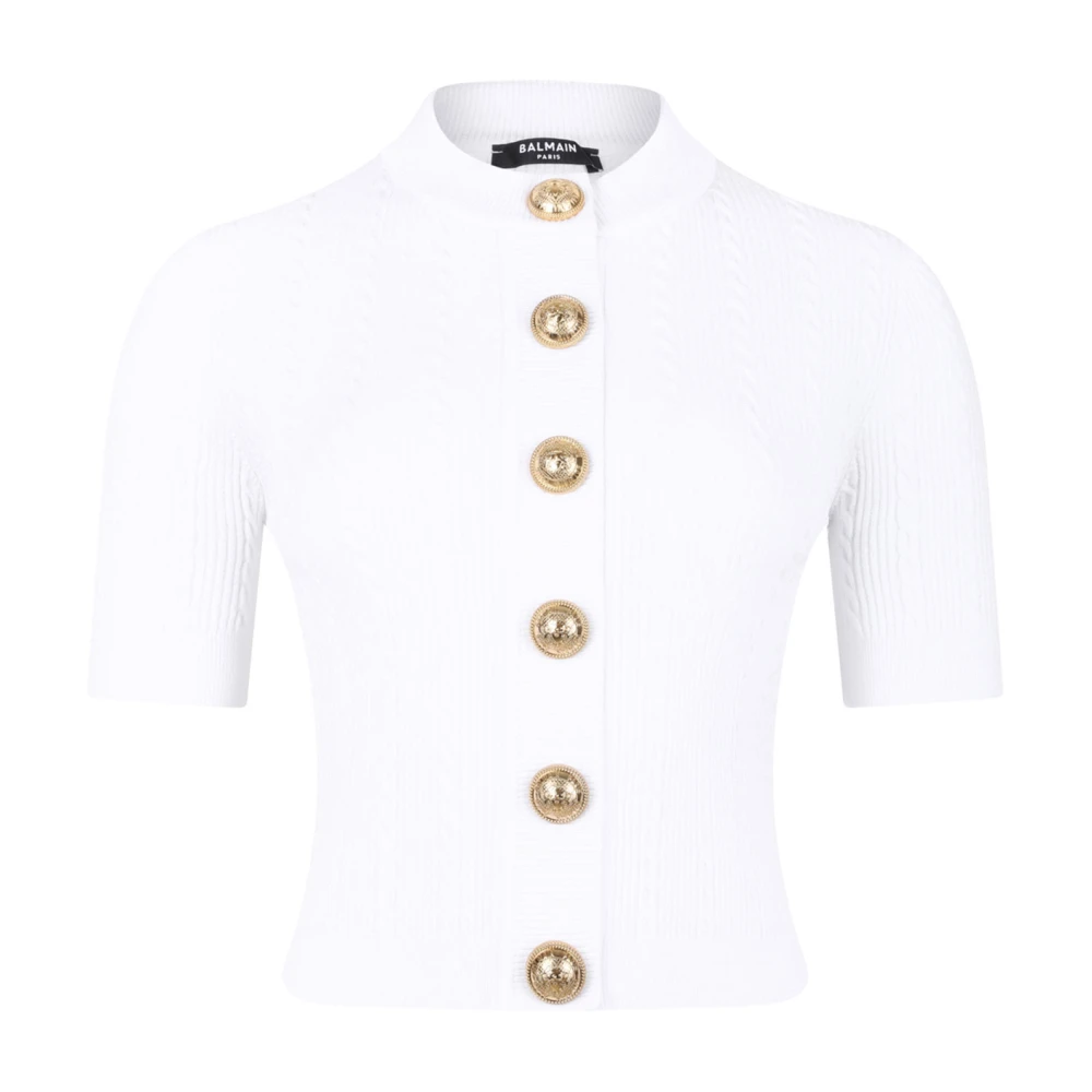 Balmain White Knit Button-Up Top - Female - Cardigans - M - Knitwear