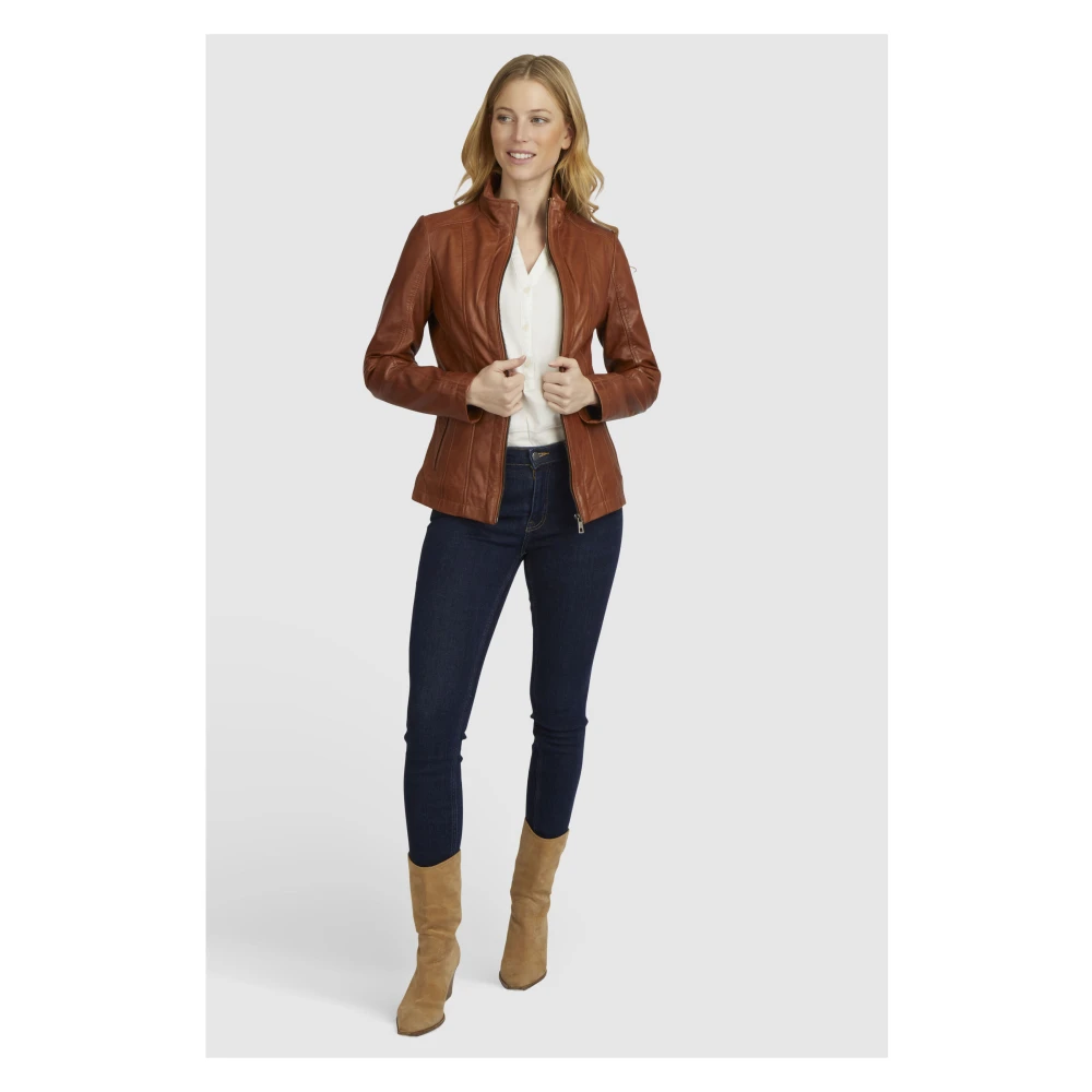 Bugatti Elegante leren jas met opstaande kraag Brown Dames