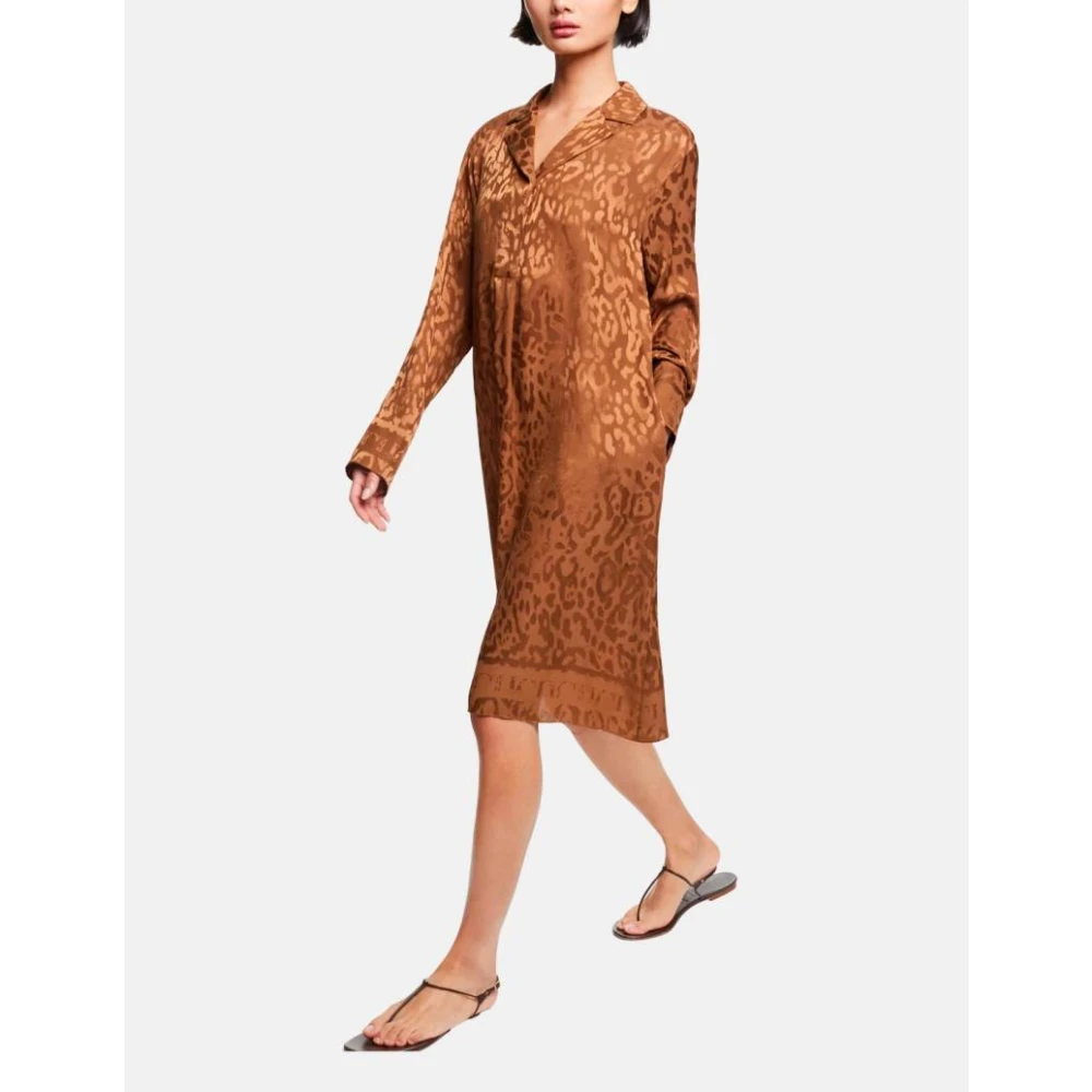 Carolina Herrera Luipaard Zijden Jacquard Jurk Brown Dames
