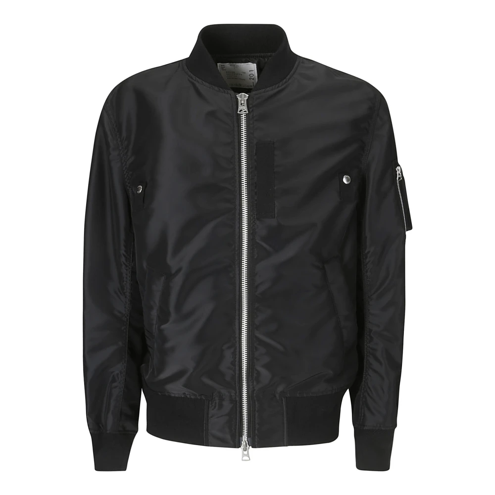 Sacai Men's Black Bomber Jackets, M, Stylish Zip-Up Jacket With Sleeve Pocket
