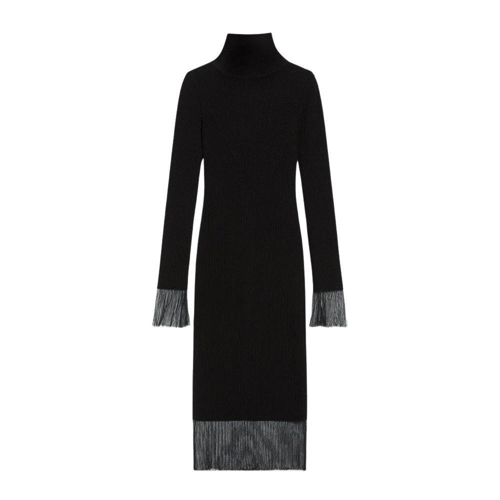SPORTMAX Stijlvolle Gebreide Jurk met Mesh Mouwen Black Dames
