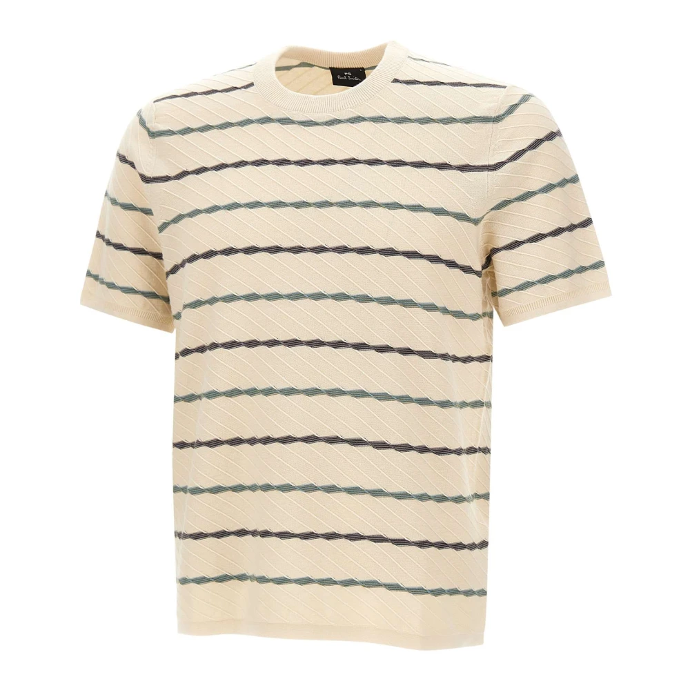 Paul Smith Mannelijk Beige Rondgebreide Top Met Korte Mouwen