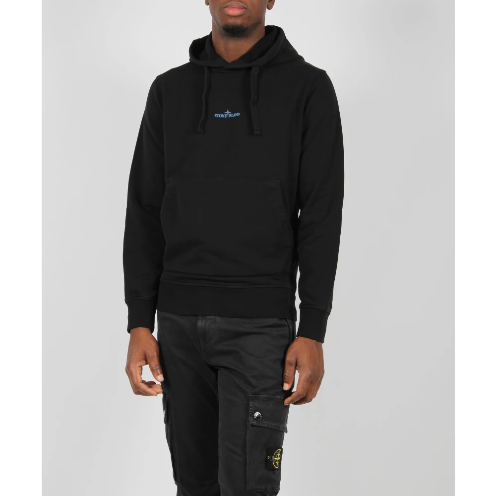 Stone Island Logo Hoodie Katoenen Sweatshirt Fw24 Black Heren