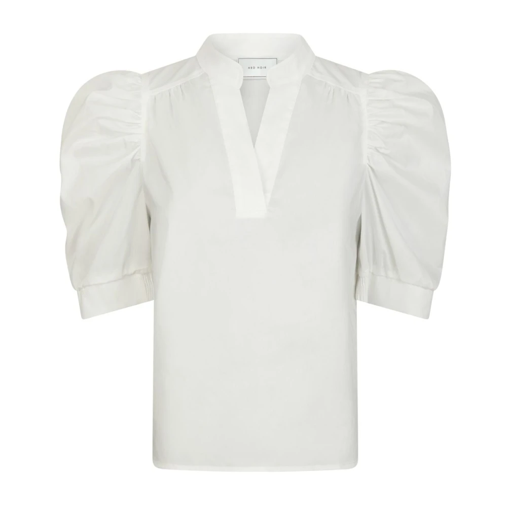 Neo Noir Women's White Blouses, Xs, Poplin Blouse With Puff Sleeves