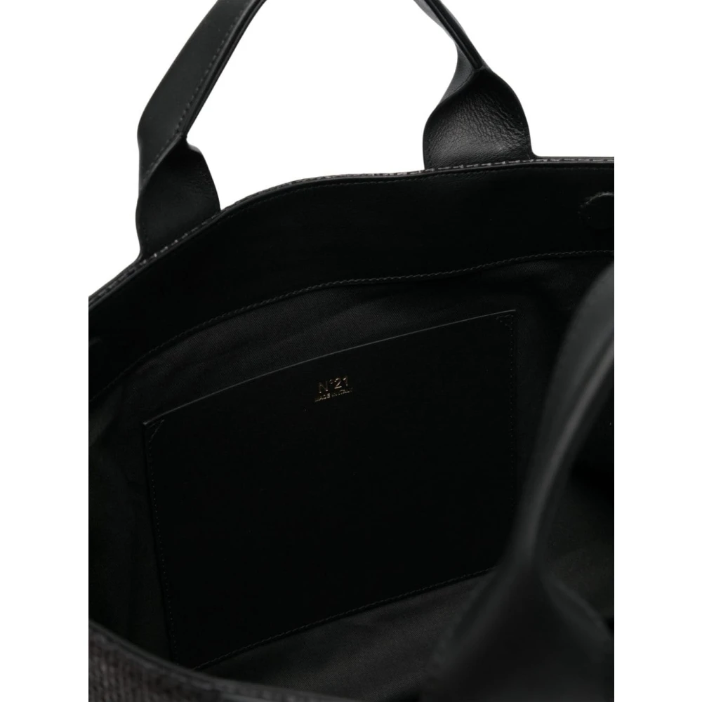 N21 Zwarte Raffia Schoudertas met Leren Handvatten Black Dames