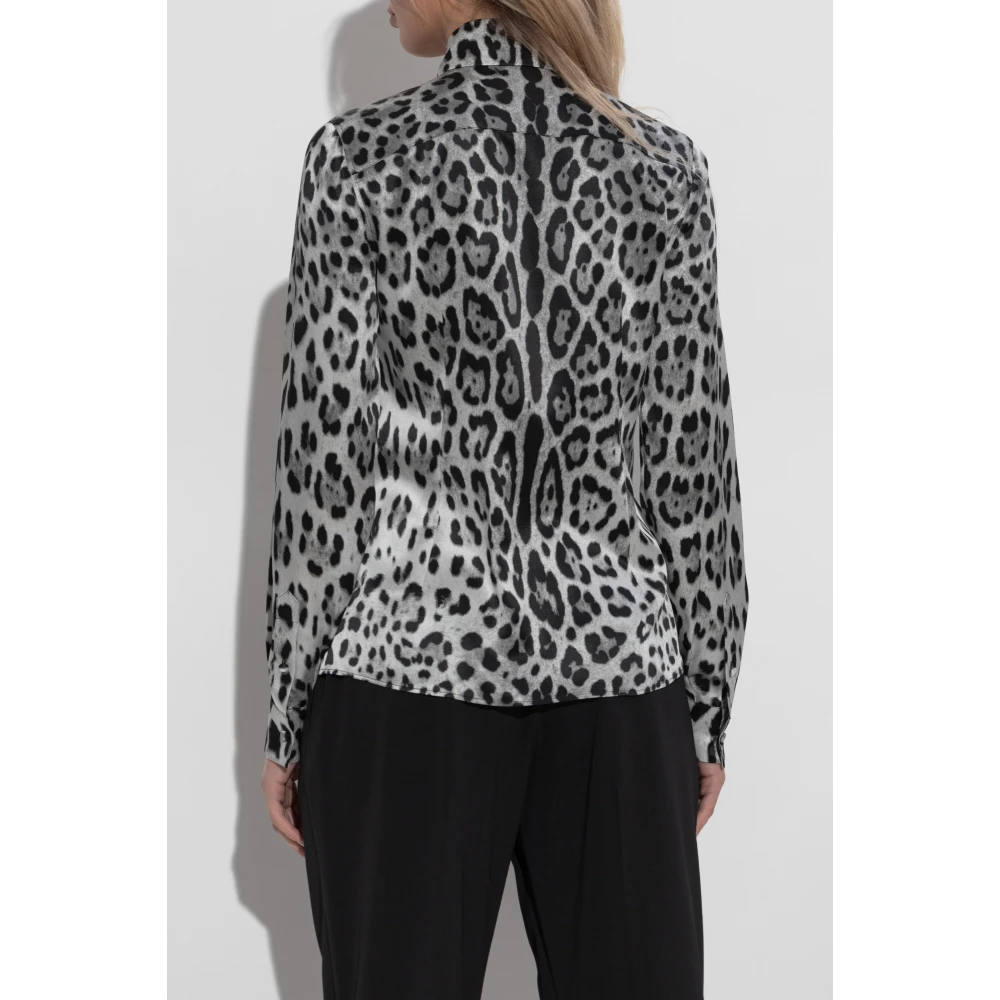 Dolce & Gabbana Zijden shirt met dierenmotief Gray Dames