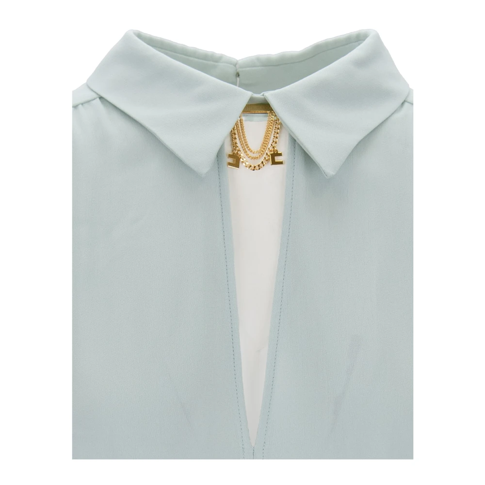 Elisabetta Franchi Gouden Knoop Viscose Blouse Blue Dames