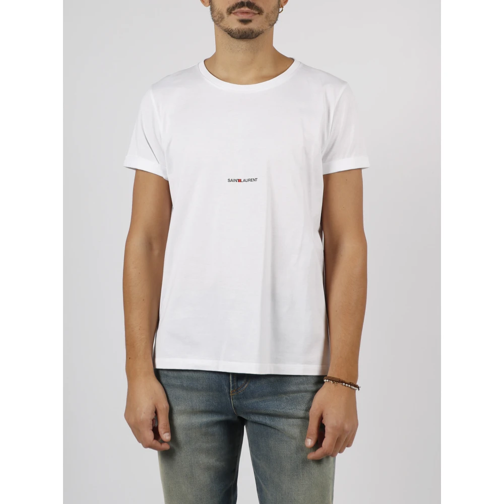 Saint Laurent Biologisch katoenen T-shirt met logoprint White Heren