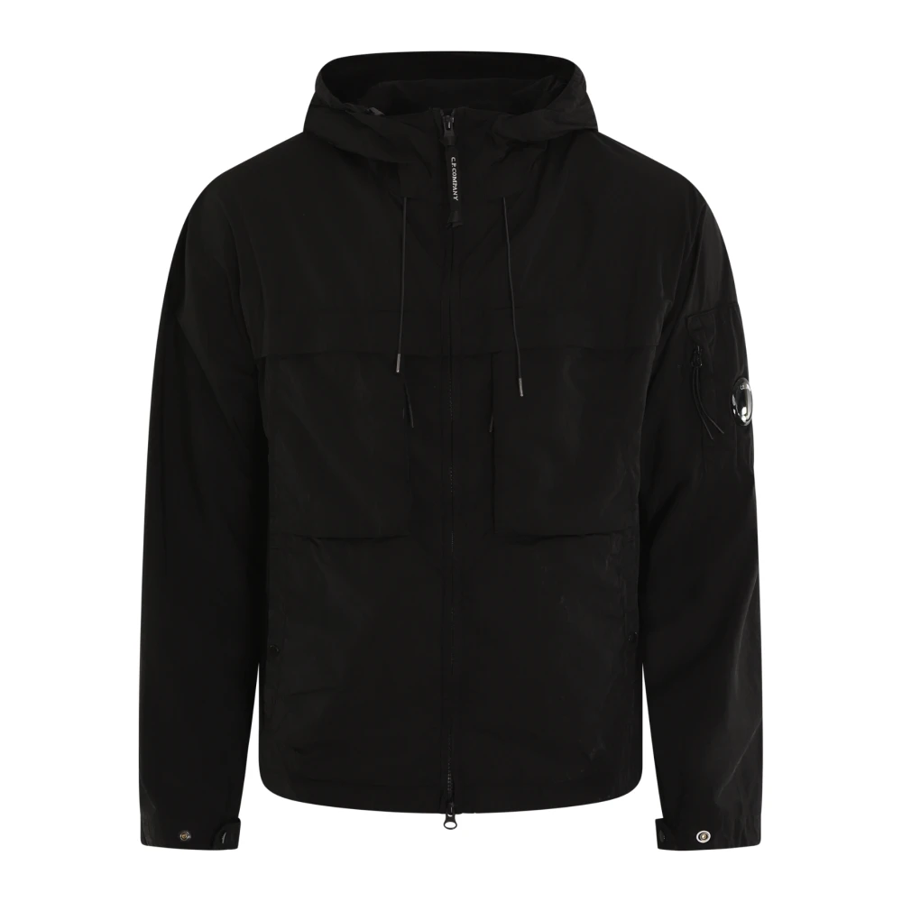 C.P. Company Zwarte jas met verstelbare capuchon en lensdetail Black Heren