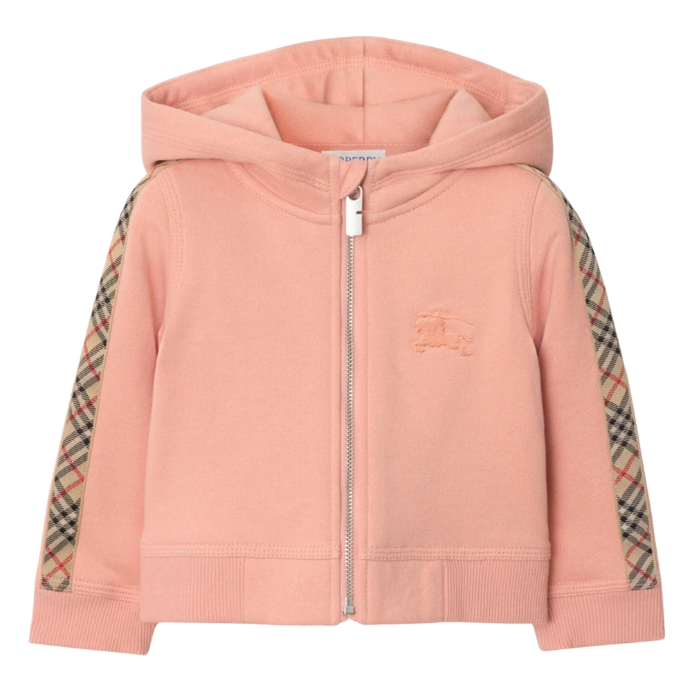 Burberry Women's Pink Check Tape Zip Up Hoodie In