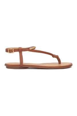 Platta bruna läder flip-flops stil sandaler