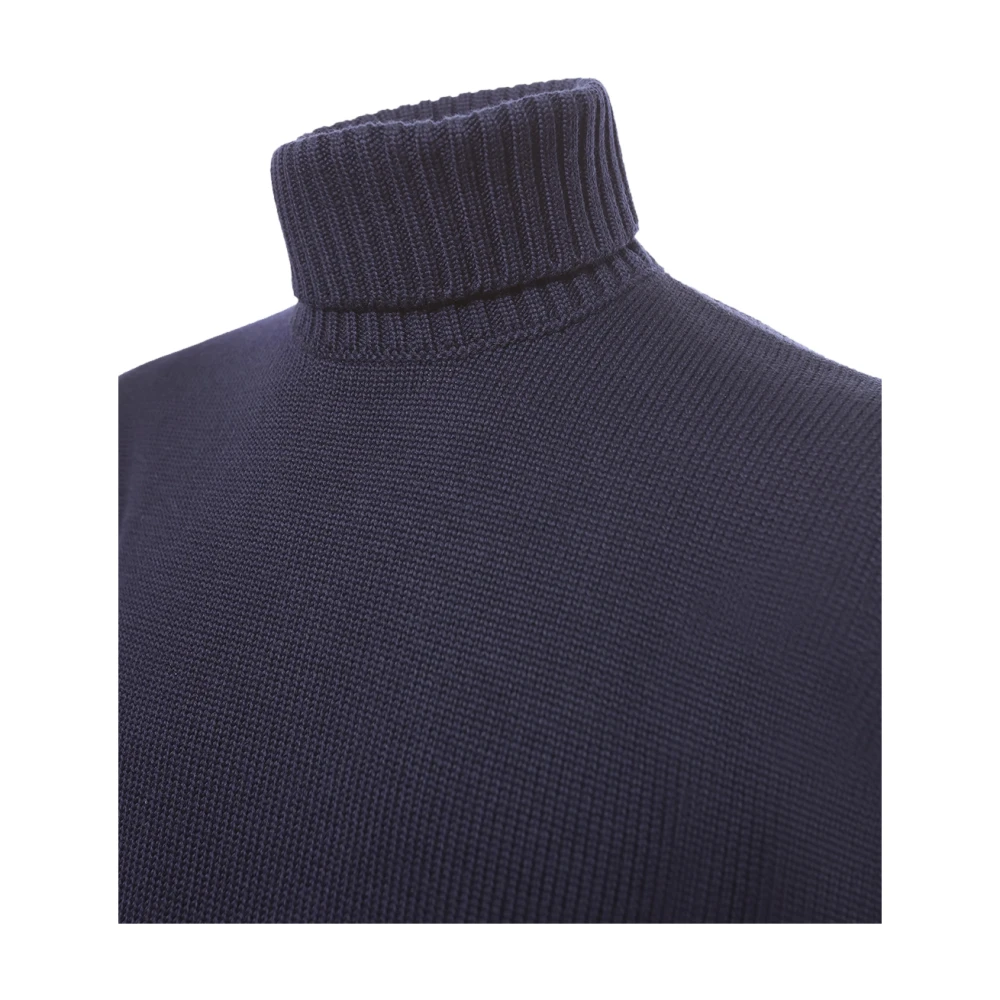 Zanone Blauwe Merinowol Coltrui Trui Blue Heren