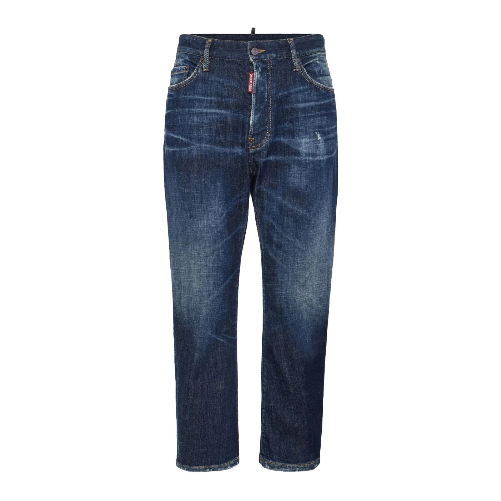 Dsquared2 Blauwe Faded Denim Straight Cut Jeans Blue Heren