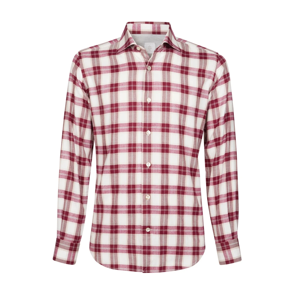 Eleventy Men's Red Casual Shirts, 2XL, Plaid Dandy Cotton Lyocell Shirt