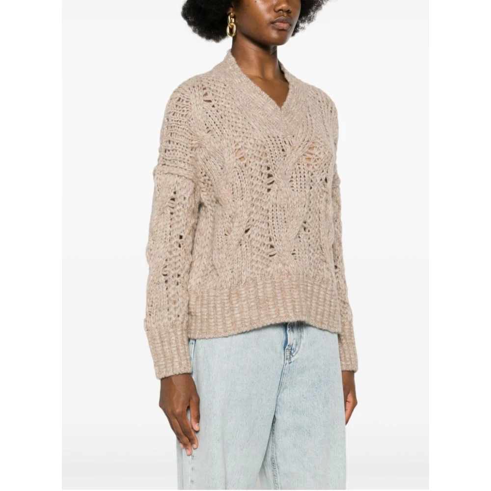 Ermanno Scervino V-hals Lange Mouw Gebreide Trui Beige Dames